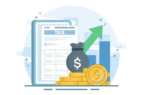 Tax Document Concept with Stack of Gold Coins Illustrazione stock