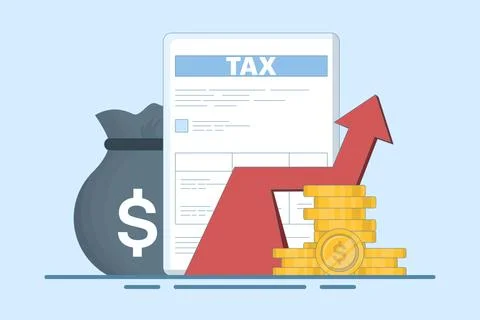 Tax Document Concept with Stack of Gold Coins Illustrazione stock