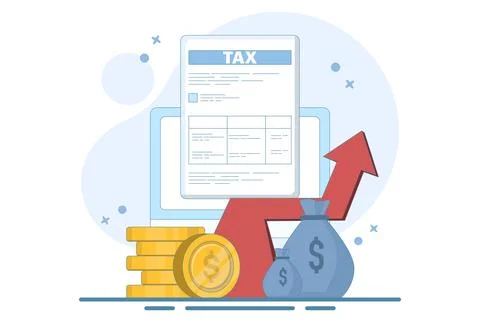 Tax Document Concept with Stack of Gold Coins Stock Illustration