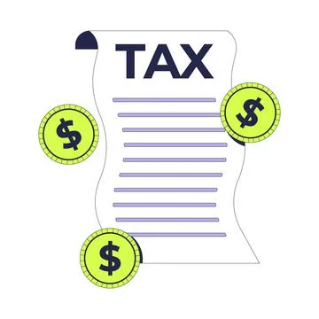 Tax document with dollar coins 2D cartoon object Illustrazione stock