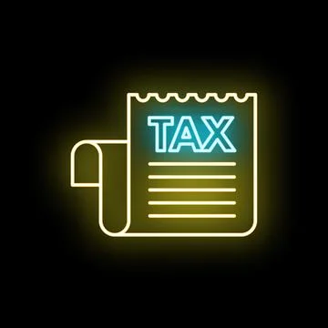 Tax document glowing neon line icon on black background Stock Illustration