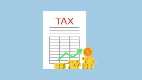 Tax Document with Gold Coin Stack, Taxable Income 2d Animation with Alpha Matte 動画素材 335607907