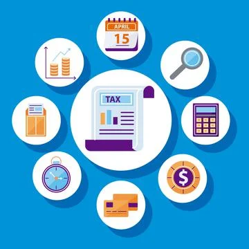 Tax document with icon group Illustrazione stock