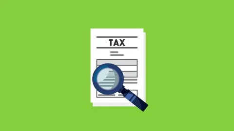 Tax document inspection animation featuring magnifying glass scanning paper.. Stock Footage 339266686