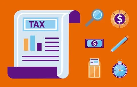 Tax document with symbol set Stock Illustration