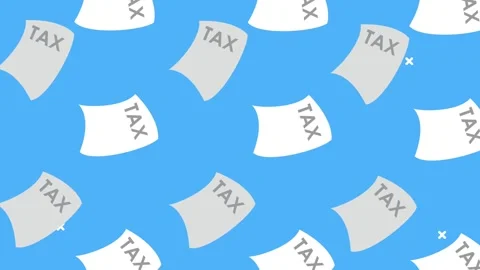 Tax documents falling on blue background motion graphic animation for finan.. Video stock 333805211