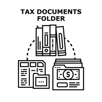 Tax documents folder organizing finance paper bookkeeping Stock Illustration