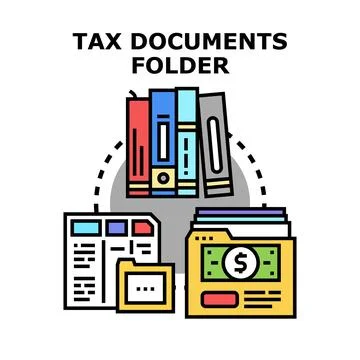 Tax documents folder organizing finance paper bookkeeping Stock Illustration