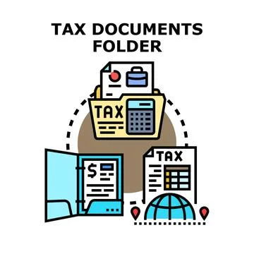 Tax documents folder system for accounting and finance Ilustração Stock