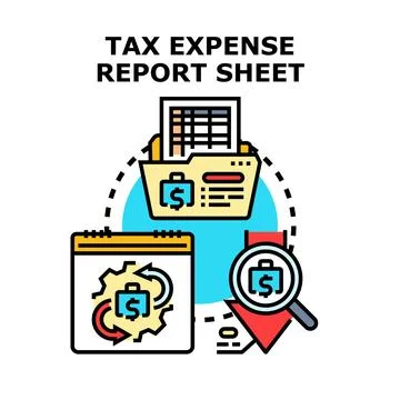 Tax expense report sheet preparing and analyzing concept Stock Illustration