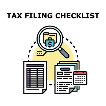 Tax filing checklist process managing financial documents for deadline Stock Illustration