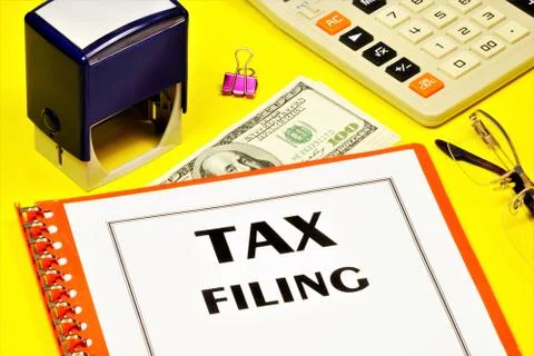 Tax filing-text label on the document form. Stock Photos