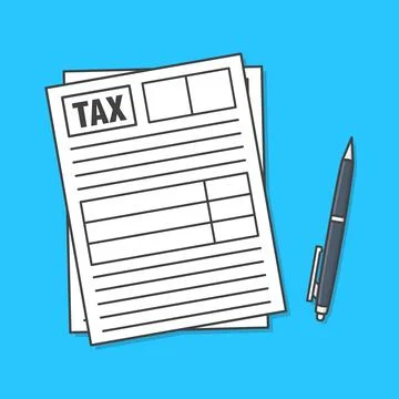 Tax Form With Pen Vector Icon Illustration. Financial Document Flat Icon Illustration
