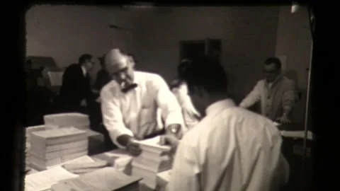 Tax Forms Being Sorted Taxes Papers Being Prepared for Federal Taxes IRS 1960 Stock Footage 130384372
