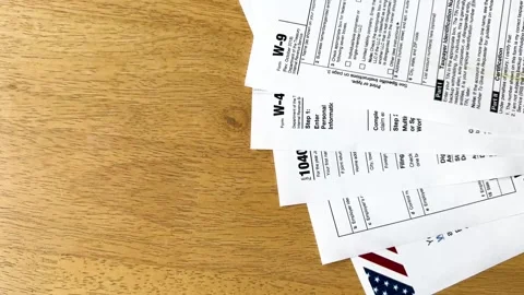 Tax Forms on Wooden Background Stock Footage 265310109