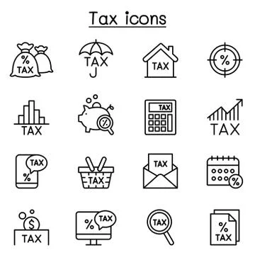 Tax icon set in thin lines style Illustrazione stock