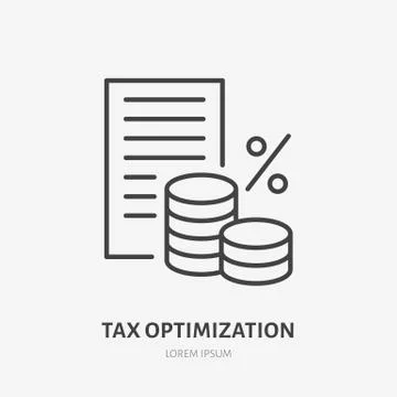 Tax optimization flat line icon. Paysheet money sign. Thin linear logo for legal Stock Illustration