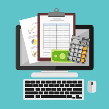 Tax or spreadsheet on desktop concept illustration. Stock Illustration