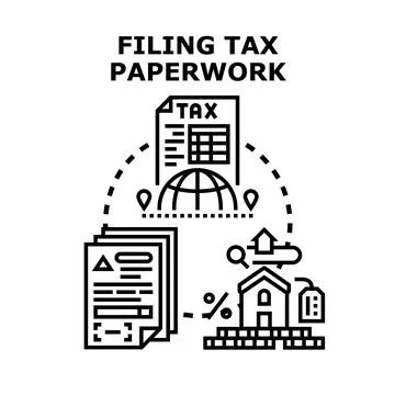 Tax paperwork filing process illustration vector concept Stock Illustration