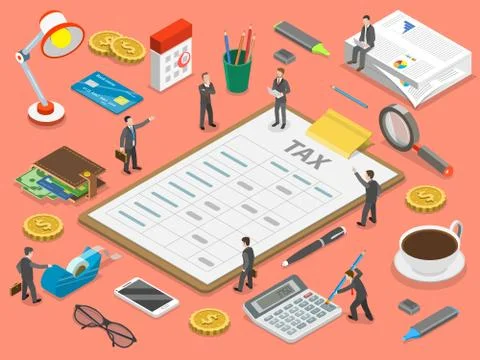 Tax payment flat isometric vector concept. Stock Illustration