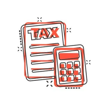 Tax payment icon in comic style. Budget invoice cartoon vector illustration o Stock Illustration