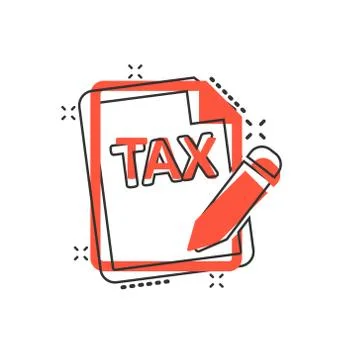 Tax payment icon in comic style. Budget invoice cartoon vector illustration o Stock Illustration