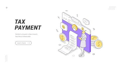 Tax payment isometric banner template. Vector illustration for online financi Stockillustratie
