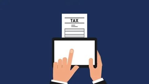 Tax payment processing on digital tablet device with golden currency coin a.. Stock Footage 339256783