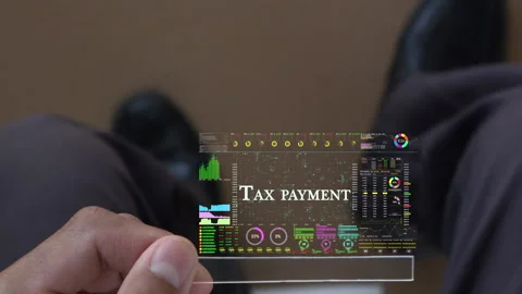 Tax payment text on business data number futuristic hologram background. Stock Footage 281224169