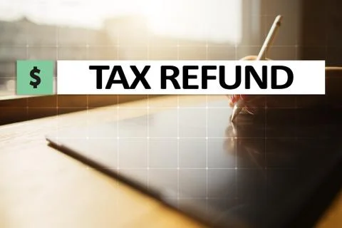 Tax refund text on virtual screen. Business and Finance concept. Stock-Fotos
