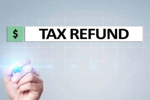 Tax refund text on virtual screen. Business and Finance concept. Фото