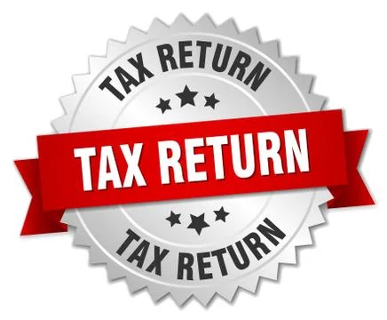 Tax return 3d silver badge with red ribbon Stock Illustration