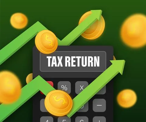 Tax return in flat style. Flat vector illustration. Online tax payment. Stock Illustration