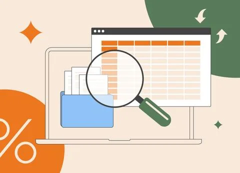 Tax return folder design concept. Spreadsheet table with data calculation. Tax Stock Illustration