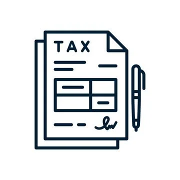 Tax return form documents with signature and pen vector line icon Stock Illustration