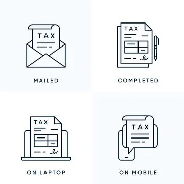 Tax return form vector line icon set Stock Illustration
