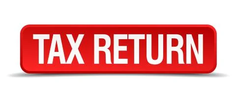 Tax return red 3d square button isolated on white 스톡 일러스트