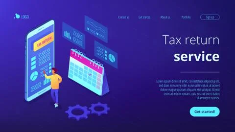 Tax return service isometric 3D landing page. Stock Illustration