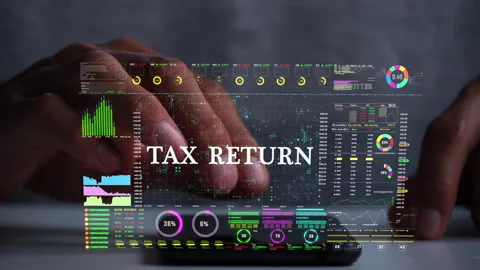 Tax return text on business data number futuristic hologram background. Stock Footage 281387586
