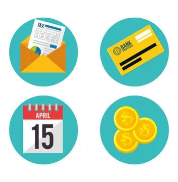 Tax return time set icons Stockillustratie