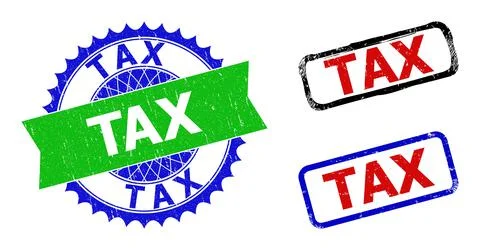 TAX Rosette and Rectangle Bicolor Stamp Seals with Corroded Surfaces Stock Illustration