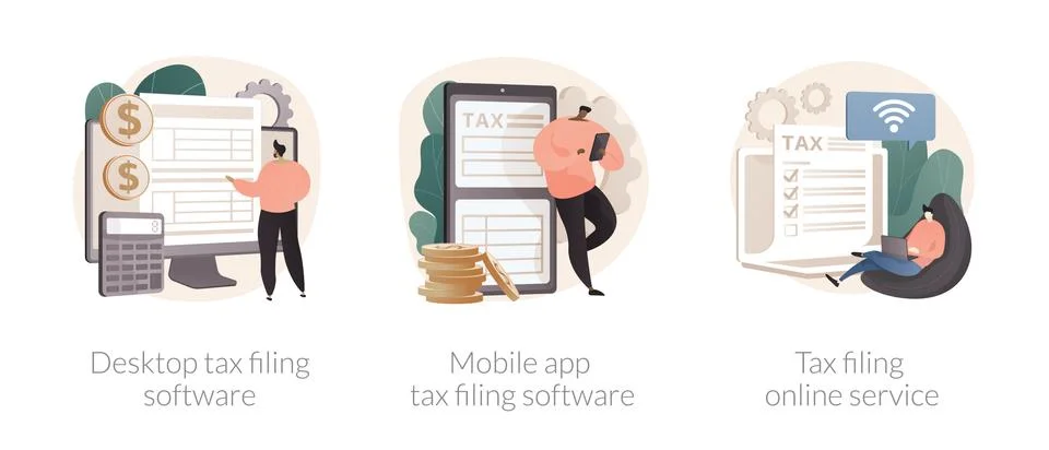 Tax software program abstract concept vector illustrations. Ilustración de archivo