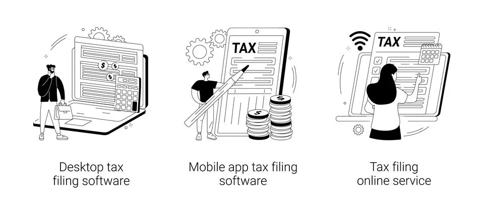 Tax software program abstract concept vector illustrations. Stock Illustration