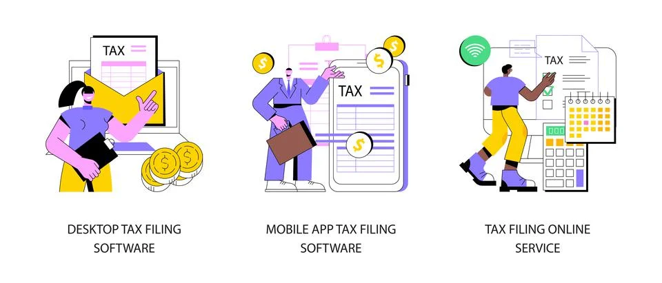 Tax software program abstract concept vector illustrations. Stock Illustration