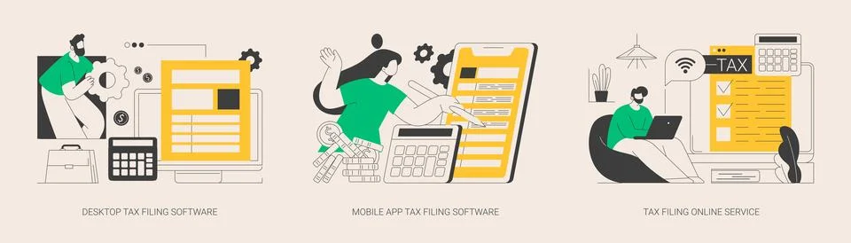 Tax software program abstract concept vector illustrations. Illustrazione stock