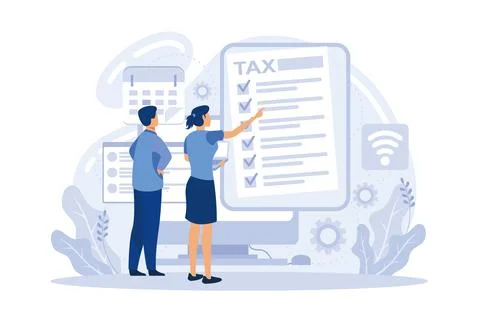 Tax software program. Desktop tax filing software, mobile app and online se.. Illustrazione stock