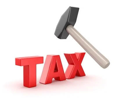 Tax text with hammer Stock Illustration