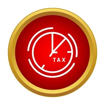 Tax time deadline clock icon red button Stock Illustration