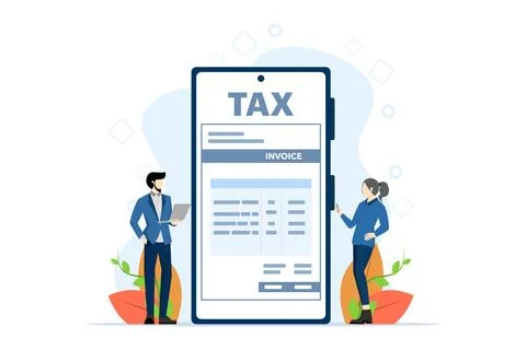 Taxation concept. The character prepares documents to calculate taxes. Stock Illustration