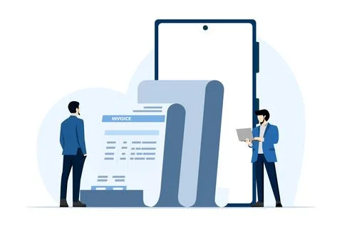 Taxation concept. The character prepares documents to calculate taxes. Stock Illustration